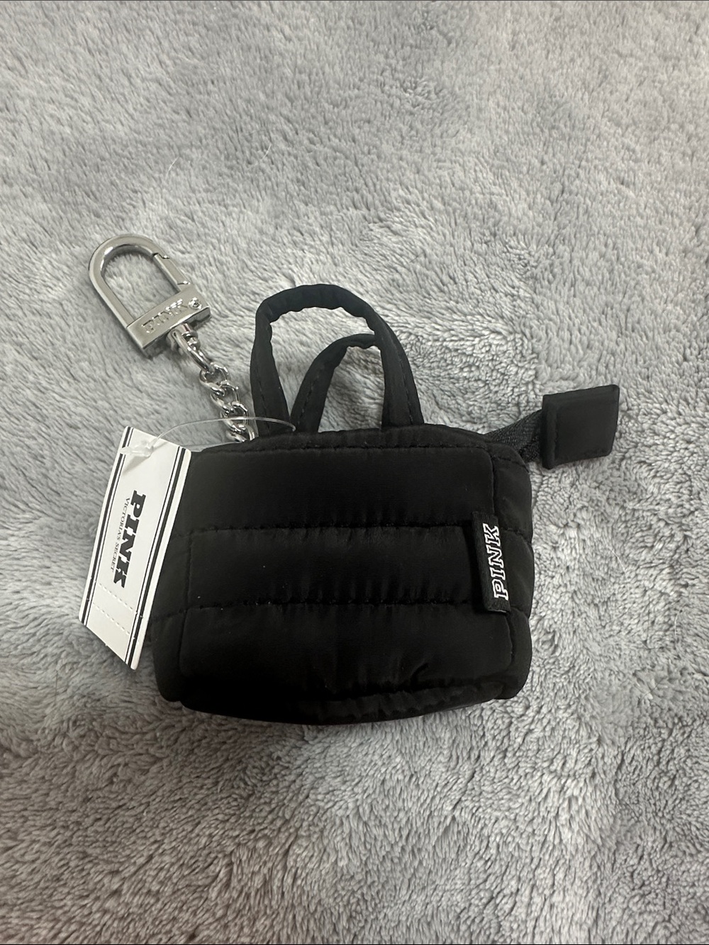 PINK Victoria's Secret Black Quilted Mini Bag Keychain